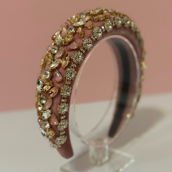 Light Pink Rhinestone Velvet Headband - Picture 8 of 9